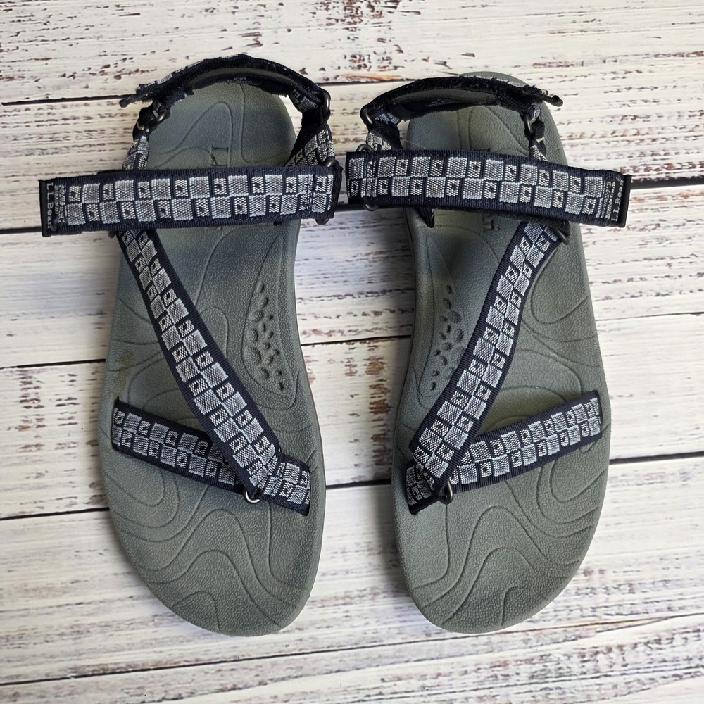 LL Bean Katahdin Hiking Men's 4‎ Point Sandals Size 12 Medium Strappy Blue Gray